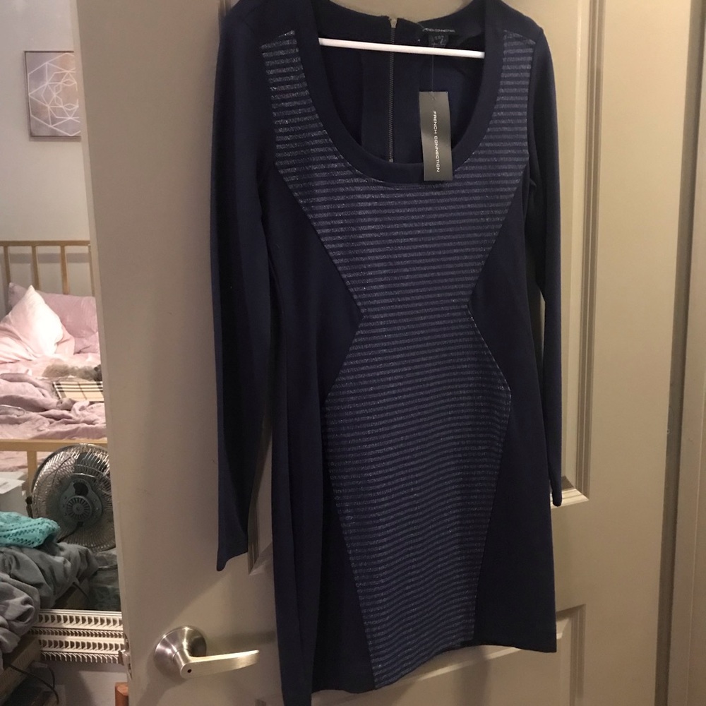 French connection navy metallic body con dress 10